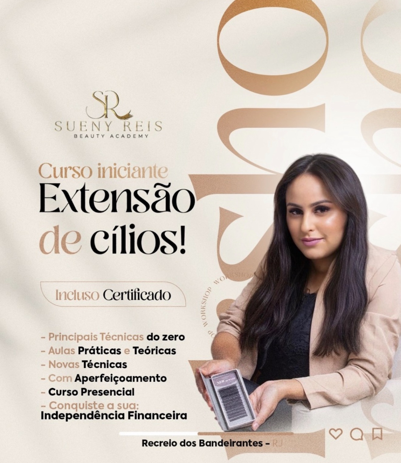 Curso iniciante de extensão de cílios com Sueny Reis, com certificado